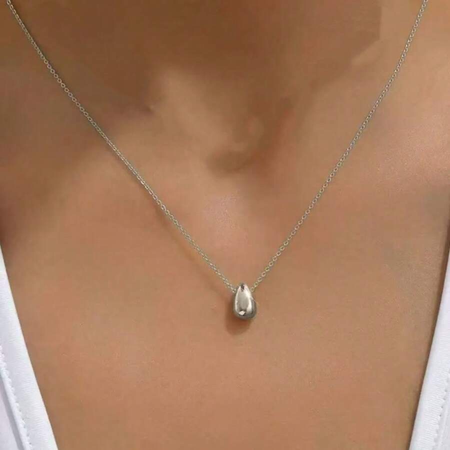1 Collar con colgante de gota de agua, clásico y minimalista para mujer - Plateado - Ver 1