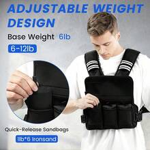 Chaleco con peso ajustable para mujer y hombre, 6-12 libras/12-8 libras/20-32 libras con 6 pesos de arena de hierro para entrenamiento de fuerza, rucking, correr, caminar, entrenamiento físico - Negro - Ver 7