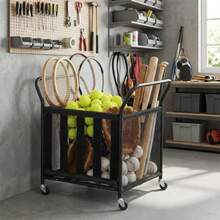 carrito organizadorCarrito rodante de almacenamiento de múltiples pelotas deportivas de tela de malla MyGift con marco de metal  mate y asas en ángulo para baloncesto fútbol equipo de jaula de pelotas para - como en la foto - Ver 4