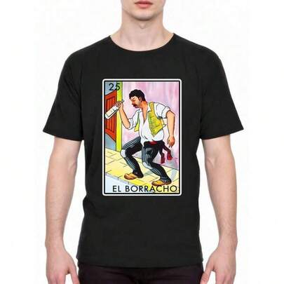 Skjortor för män Ny mode EL BORRACHO T-shirt Loteria mexikanskt kortspel Herr 100% bomullströja Svart Ny herr Casual tryck rund hals kortärmad T-shirt Herr Dam T-shirt trycktröja