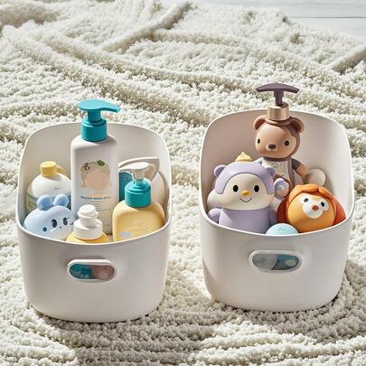 2pcs Rectangular Baby Toy Storage Box, Infant Bathroom Supplies Storage Box, Children's Stationery Storage Box With Finger Holes