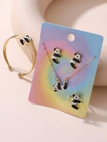 5pcs/Set Girls' Panda Necklace, Bracelet, Ring, Earrings Jewelry Set - Multicolor - View 1
