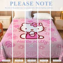 SANRIO Chăn nỉ mềm mại với họa tiết hoa Hello Kitty dễ thương, nền màu hồng, hình Hello Kitty ở trung tâm đội vòng hoa, bao quanh là bướm và hoa, mang lại sự ấm áp và mềm mại, thích hợp cho ghế sofa, giấc ngủ trưa, trang trí giường ngủ. - Nhiều màu - Xem 9