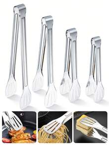 1pc Stainless Steel Slotted Serving Tong,Stainless Steel Food Clip,Ood Grade Kitchen Utensils, Hollow-Out Design For Draining & Oiling,Multifunctional Kitchen Cooking Clip, Food Fixture With Heat-Resistant And Anti Slip Handle, Bread Clip - Multicolor - View 1