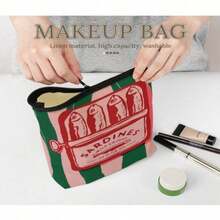 Retro Sardine Pattern Unisex Foldable Cosmetic Bag, Spacious Zipper Pouch, Versatile Toiletry Bag, Travel Essential, Coin Purse, Pencil Case, Great Gift For Family, Friends, Teachers For Children's Day, Halloween, April Fools' Day, Back To School, Graduation, Thanksgiving, Birthday, Party - 綠色 - 查看 4
