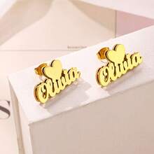 Custom Name Double Layer Earrings ,Personalized Heart Crown 3D Nameplate Earrings, Fashion Women's Earrings, Suitable For Daily, Anniversary Gift - Gold - View 7