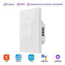 Công tắc cảm ứng thông minh đạt chuẩn UL, mặt kính cường lực, cần dây trung tính, DS-121 công suất cao 600W/gang, công tắc gắn tường WiFi & Bluetooth, 1/2/3/4 gang màu trắng/đen, tương thích với Alexa, Tuya, Yandex Alice, Tmall Genie, v.v., điều khiển từ xa bằng giọng nói qua ứng dụng, hẹn giờ, thích hợp cho chiếu sáng nhà ở và khách sạn. - Nhiều màu - Xem 19