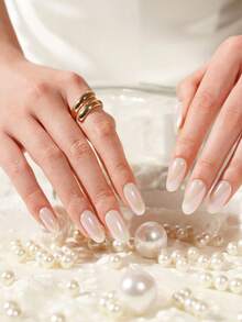 一盒20片装，天然持久经典情人节DIY珍珠浅绿色极光美甲凝胶贴纸，适用于长指甲，UV固化，易于粘贴和卸除。 - 彩色 - 查看 4