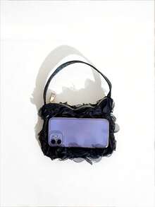 1pc Girl's 3D Floral Handbag, Zipper Closure, Embossed Petal Design, Suitable For Parties, Gatherings, Ramadan, Daily Use - A - View 4