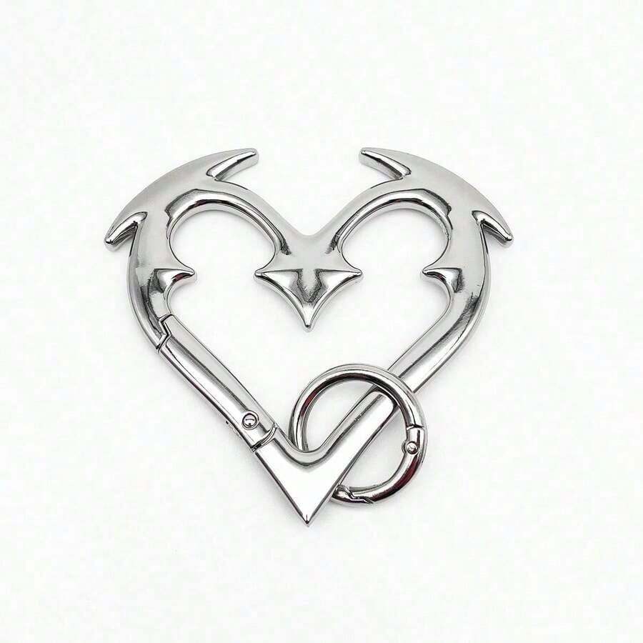 Heartbreaker Carabiner Gothic Heart-Shaped Metal Keychain Heavy Duty Bold Design Zinc Alloy Keys Bags Statement Fashion Accessories - Antique Silver - View 1