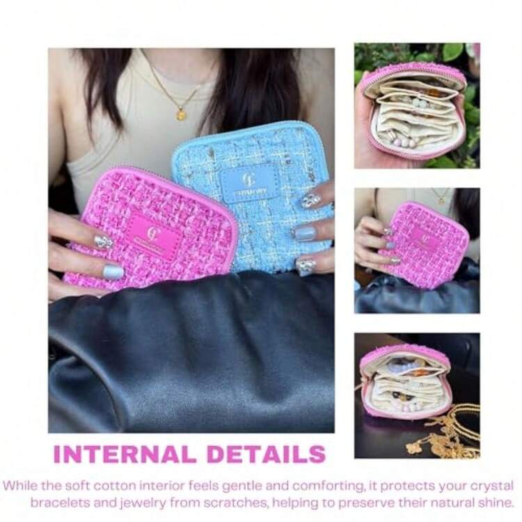 Jewelry Boxes - Vải Tweed Hồng Nóng-B - Xem 7
