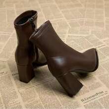 2026 Spring/Autumn New Vintage Classic Black & Brown Metal Pointed Toe Side Zipper High Heel Ankle Boots For Women - Black - View 4