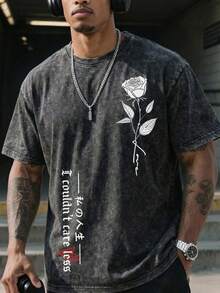 Men's Street Fashion Loose Basic Washed Black Round Neck Short Sleeve T-Shirt - Dark Grey - View 2