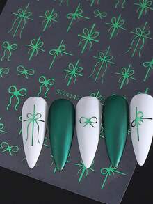 1 Sheet Green Red Gold Bow Nail Art Stickers Adhesive Sliders DIY 5D Embossed Nails Polish Manicure Sticker Decals Nail Supplies - Multicolor - View 8