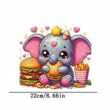 1张/2张/3张耐用持久的热转印贴纸，图案为大象吃汉堡和薯条，可用于DIY，适用于T恤、卫衣、牛仔裤、连帽衫、背包、夹克、手提包、枕头等。 - L - 查看 8
