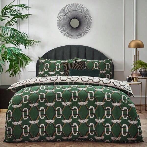 Geometric Duvet Cover Set Green