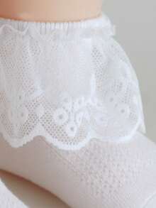 3 Pairs White Lace Socks, Elegant & Sweet Princess Style, Suitable For Children Dance - White - View 6