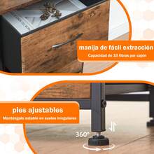 Mesita de noche con 2 cajones, mesita de noche pequeña con cubos de tela extraíbles, mesita de noche, muebles de noche, mesa auxiliar con contenedores de tela para dormitorio, armario - Marrón - Ver 6