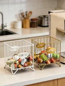 1 pezzo Portacapsule per caffè in filo nero/bianco/dorato, portaoggetti in metallo di grande capacità, cestino portaoggetti per accessori da cucina, bancone dell'ufficio, bar del caffè, organizzatore per panna e sciroppo - Multicolore - Visualizzare 10