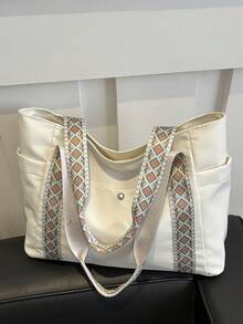 New Canvas Bag For Women, Large Capacity Shoulder Bag With Wide Strap, File Bag, Fashion Sweet Commuter Tote Bag - Multicolor - View 1