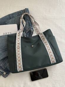 New Canvas Bag For Women, Large Capacity Shoulder Bag With Wide Strap, File Bag, Fashion Sweet Commuter Tote Bag - Multicolor - View 8