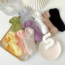 5 pares/8 pares de calcetines cortos invisibles, versátiles y de moda, finos y con rayas de dopamina para primavera y verano - Multicolor - Ver 2