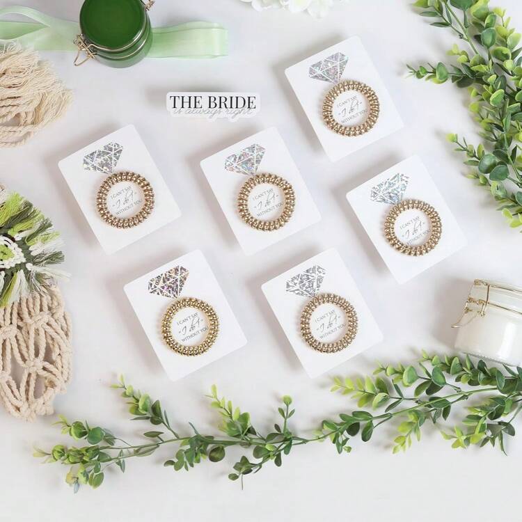 Bộ 6/12 dây buộc tóc xoắn ốc làm quà tặng cho phù dâu trên thiệp cầu hôn - Dây buộc tóc xoắn ốc dành cho phù dâu chính (Màu vàng hoặc bạc, dây buộc tóc được nối bằng keo nóng) - Bộ - Xem 1