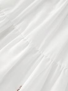 EARO 女士白色长款刺绣半身裙，松紧腰设计，休闲无弹面料，时尚宽松，优雅百搭 - 白色 - 查看 4