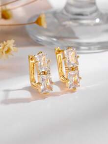 金黃色2顆長方形鋯石