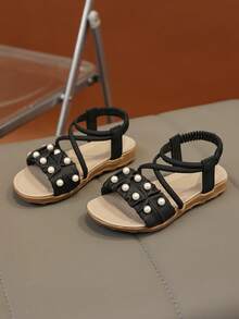 1双复古露趾儿童凉鞋，夏季新款时尚透气沙滩鞋，软底防滑 - 黑色 - 查看 6