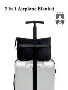 1pc Travel Blanket & Pillow Set, Premium Soft 2-In-1 Airplane Blanket With Soft Pillow Cover, Travel Pillow Case, Luggage Handle Wrap And Backpack Clip, Easter Gift, Travel Pillow, Travel Accessories, Suitable For Car, Plane, Airport, Camping And More - Black - View 4