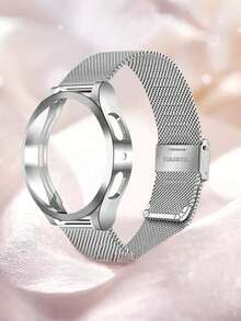 1条不锈钢网状表带+表壳套装，兼容三星Galaxy Watch 4 40mm/44mm、Galaxy Watch 5 40mm/44mm、Galaxy 6/7 40mm/44mm，男女通用不锈钢双扣智能手表表带，银色 - 銀色 - 查看 2