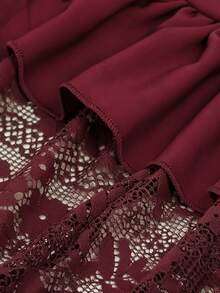 女士优雅纯色蕾丝拼接荷叶边下摆休闲高端简约哥特风A字裙 春季 - 紅色 - 查看 3