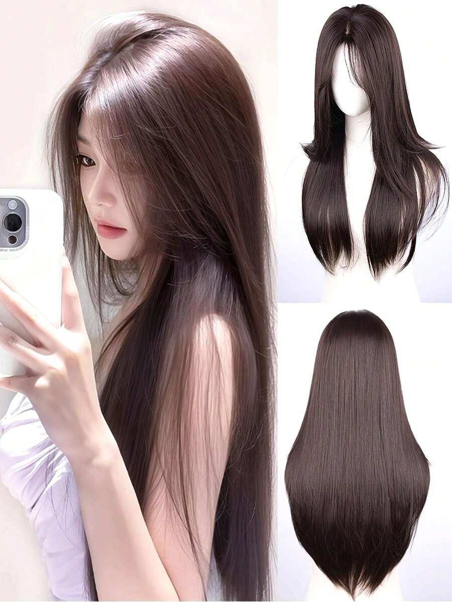 优雅28英寸长直发合成假发，女士适用，高温丝材质，玫瑰网帽，150%密度 - 适合日常和派对佩戴，70厘米，特制