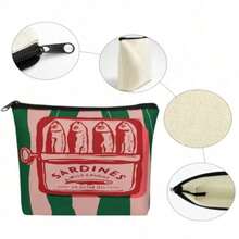 Retro Sardine Pattern Unisex Foldable Cosmetic Bag, Spacious Zipper Pouch, Versatile Toiletry Bag, Travel Essential, Coin Purse, Pencil Case, Great Gift For Family, Friends, Teachers For Children's Day, Halloween, April Fools' Day, Back To School, Graduation, Thanksgiving, Birthday, Party - 綠色 - 查看 8