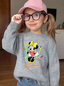 1pc Disney Retro 90's Minnie Mouse Vibrant Graphic Print Tween Girls Casual Sweatshirt - Soft & Versatile, Perfect For School Days And Weekend Outings - 灰色 - 查看 2