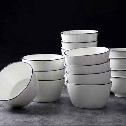 4個セット セラミック ライスボウル、スープボウル、サラダボウル、麺鉢、白い正方形ボウル、シンプルな家庭用&ホテル用食器、直径11.5cm