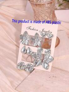 1/5 Paar modische, leichte ABS-Kunststoff-Ohrringe/Ohrstecker mit glatten 5-Blüten-Blumen, Blättern, Tropfen, kreisförmigen Elementen und Herzformen, geeignet für den täglichen Gebrauch von Frauen, tolles Geschenk für Freunde und Familie (kostengünstiges Material) - Silber - Übersicht 10