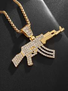 1件新款时尚创意仿AK-47突击步枪吊坠项链摇滚朋克男女饰品礼品 - 金色 - 查看 4