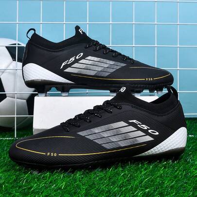 1 Pair Unisex Football/Soccer Shoes, Low-Top Outdoor Soft Ground Cleats, Lace-Up, Anti-Slip, Durable AG/FG Spikes, Lightweight High-Performance Professional Soccer Boots, Factory Direct