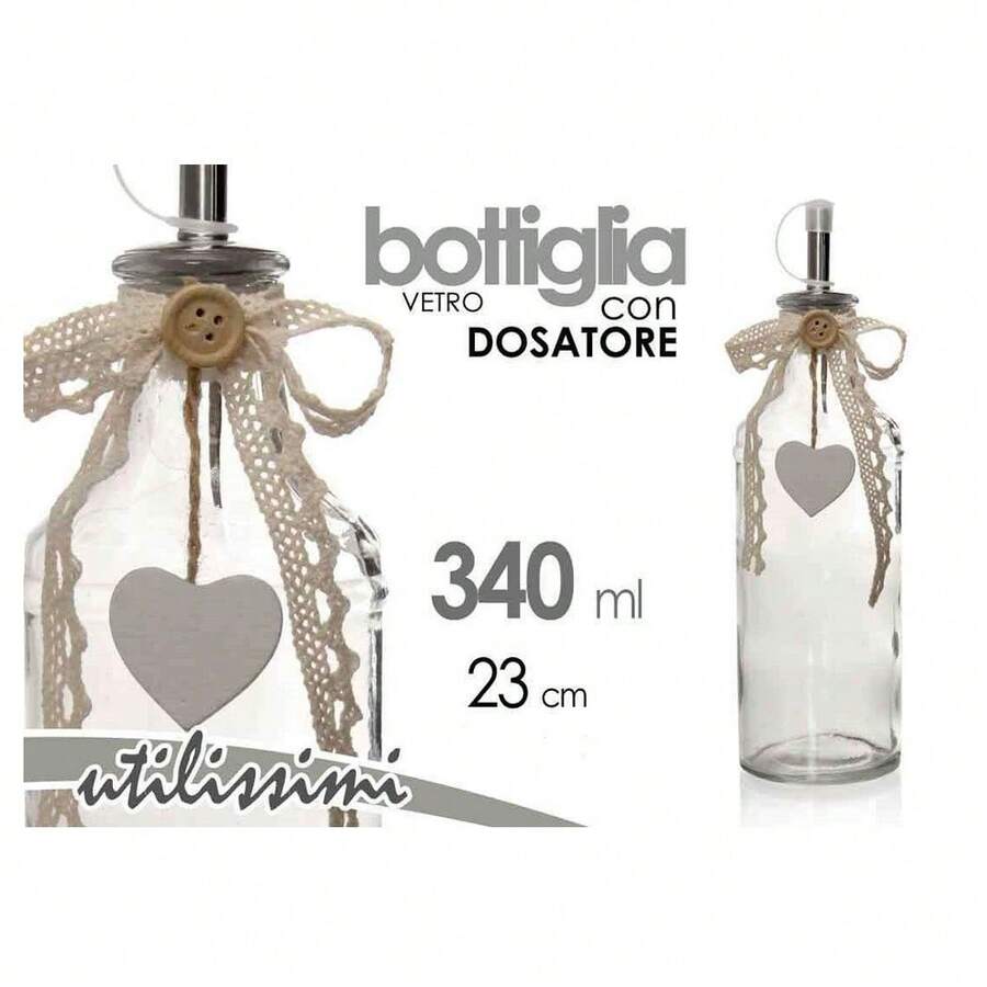 OISE ART STORE Bottiglia Con Dosatore Olio / Aceto In Vetro Decoro Cuore 23 Cm 340 Ml 740909 - - Multicolore - Visualizzare 1