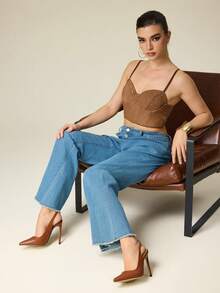 Women's Sexy & Fashionable Pointed Toe 12cm High Heel Casual Slingback Pumps, Brown, Suitable For Commuting, Summer - Brown - View 2