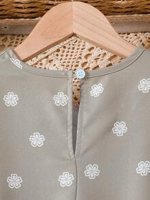 1 pieza Vestido largo de verano con cuello en V, mangas con volantes y estampado floral para niñas - Caqui - Ver 6