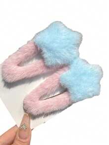 2pcs Cute Fluffy Star Y2K Hair Clips, Faux Rabbit Fur Sweet Bangs Side Hair Clips, BB Clips Hair Accessories, Claw Clips, Hair Slide, Hair Barrettes - Multicolor - View 11