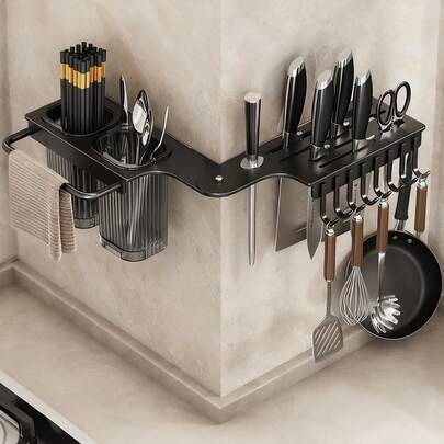 キッチンツールフック 強力粘着 壁掛けナイフスタンド ナイフホルダー ステンレススチール ナイフ収納 多機能 キッチン用品 収納ラック 穴あけ不要 釘不要 粘着剤付き