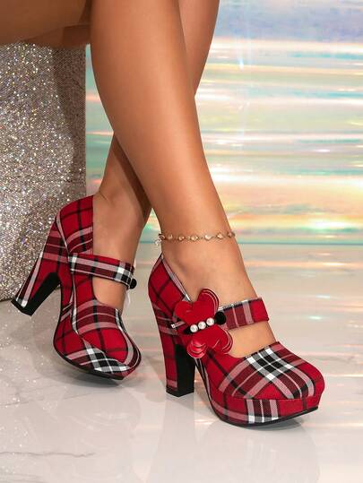 Fashionable Women's High Heel Shoes, Sweet Bow Decor Thick Heel Platform Pumps, Multi-Color High Heels, Suitable For All Seasons