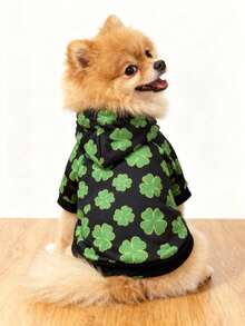 LUCKIE LABO Áo hoodie thời trang thường ngày in hình cỏ ba lá và đồng xu ngày lễ Thánh Patrick, thích hợp cho chó và mèo nhỏ mặc trong nhà/ngoài trời. - màu đen - Xem 4
