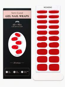 20片半固化凝胶美甲贴纸，红色UV凝胶美甲贴纸，沙龙品质，需配合UV灯使用，适合女性居家DIY美甲。美甲用品 - 紅色 - 查看 5