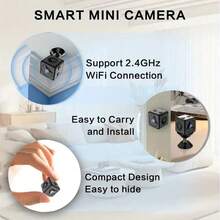 1个智能迷你1080P全高清摄像头，支持2.4GHz WiFi连接，可通过移动应用程序远程访问，具有移动侦测、循环录像和语音对讲功能，支持USB充电，适用于室内外使用——适用于办公室、汽车和家庭安全场景，是一款隐藏式摄像头。 - 黑色 - 查看 9
