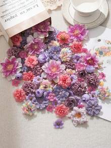 50pcs Purple Artificial Flower Heads, Assorted Sizes, Daisy Flowers, Suitable For Wedding Crafts, Home Decor, Party Decoration - Purple - View 6